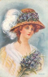 BEAUTIFUL WOMAN GLAMOUR WOMAN MARGARET HAT REYNOLDS ARTIST SIGNED POSTCARD 1911