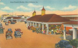 New Orleans Louisiana New French Market Linen Postcard, Old Cars, Unused