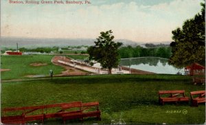 Sunbury Pennsylvania Rolling Green Park Station and Lake 1912 Postcard Y10