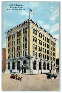 c1910's Central Trust & Savings Bank Classic Cars Rock Island Illinois Postcard