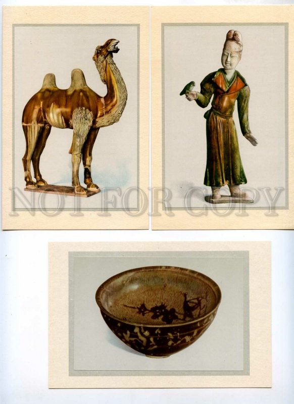 434295 CHINA treasures antiquity set 7 postcards-images on mat original cover