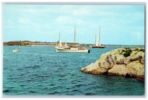 Newport Rhode Island Postcard Brenton Cove Fort Adams Background c1960 Unposted