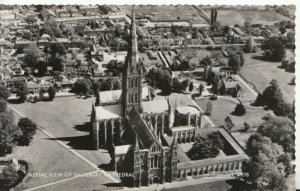 Wiltshire Postcard - Aerial View of Salisbury Cathedral - Real Photo Ref TZ9149