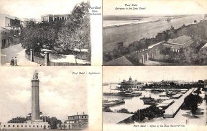 Lot of 4 postcards Egypt Port Said Suez Canal lighthouse Lesseps square 1900 