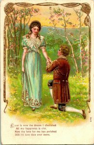 Vtg Postcard 1910s Romance Unused Gilded & Embossed w Poem Marriage Proposal