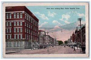 1921 First Avenue Looking East Buildings Cars Cedar Rapids Iowa IA RPO Postcard