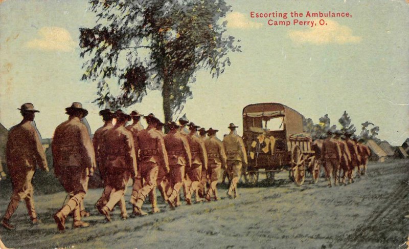 Escorting the Ambulance CAMP PERRY Ohio Military 1913 Vintage Postcard