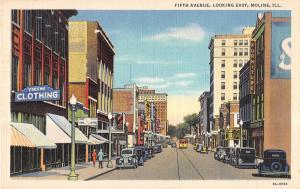 Moline Illinois Fifth Avenue Looking East Street Scene Antique Postcard V17703