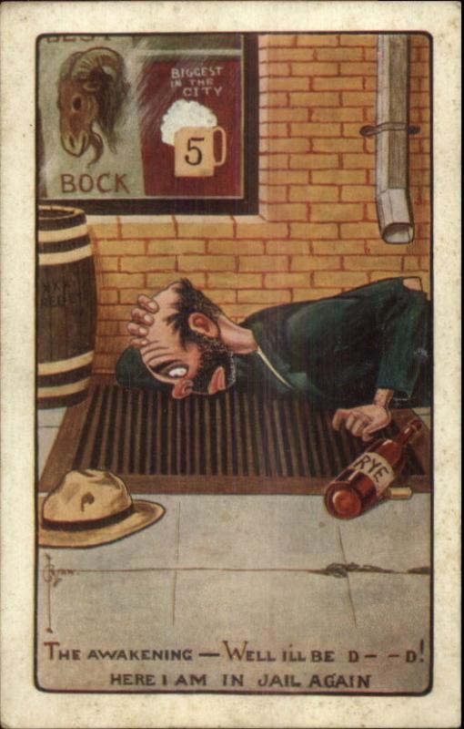 C. Ryan Comic - Drunk Thinks He's in Jail A-106 c1910 Postcard gfz