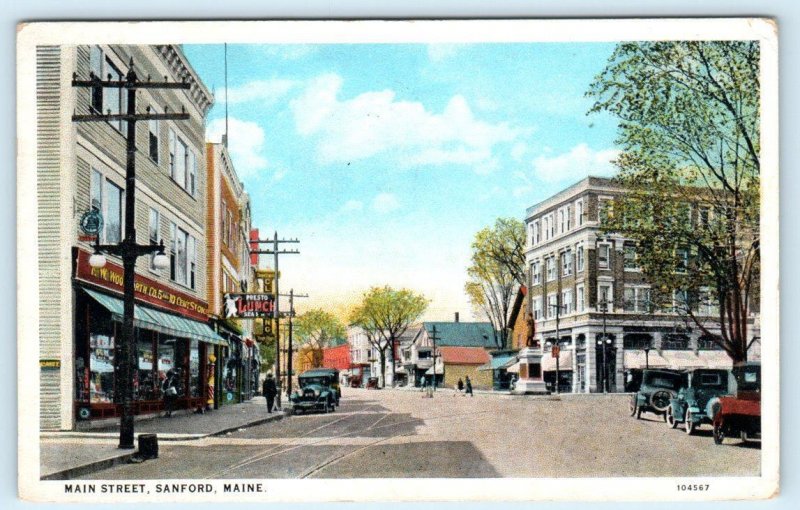 SANFORD, Maine ME ~ MAIN STREET Scene c1920s York County Postcard 