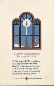 merry christmas to my friend candle in window vintage postcard