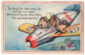 090320 VINTAGE WWII COMIC US MILITARY AIRPLANE POSTCARD LOVE TO SEE SHINY PLANE