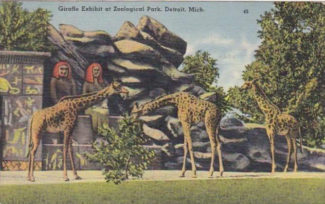 Michigan Detroit The Giraffe Exhibit In Zoological Park 1940