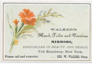 Walker's Hand Toilet Venetian Mirrors Embossed Victorian Trade Card New York