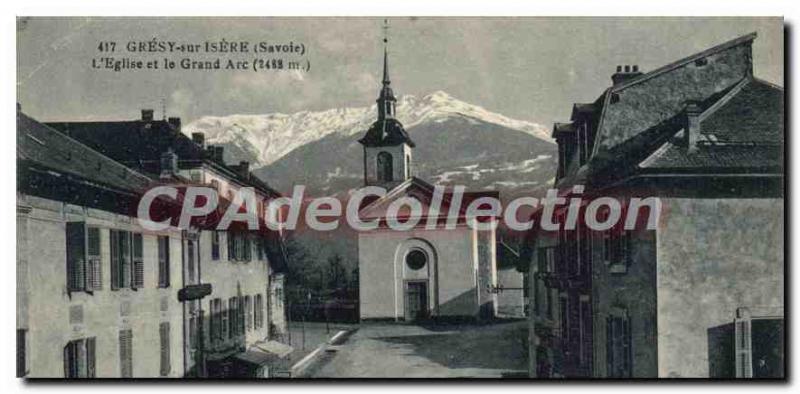 Postcard Old Gresy sur Isere Savoie church and the Grand Arc