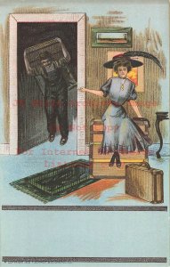 Art Nouveau, P Schmidt No 4, Man Delivering Woman's Luggage