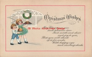 Christmas, Unknown Pub, Children with Plum Pudding & Turkey on Platters