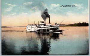 Quincy Illinois c1910 Postcard Steamer Quincy On Mississippi River Steamboat