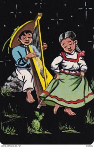 MEXICO, 1950-1960's; Boy Playing A Harp And Girl Dancing, Typical Mexican Views