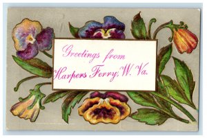 1909 Flowers Embossed, Greetings from Harpers Ferry West Virginia WV Postcard 