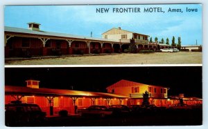 AMES, Iowa IA ~ Roadside NEW FRONTIER MOTEL Night/Day c1960s Postcard