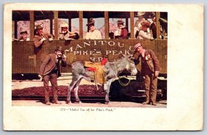Manitou RR Car CO~Men Talk Thru Donkey~Pikes Peak Train~Embossed 1909 Haffner