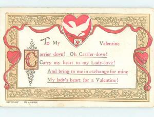 Unused Divided-Back Valentine WHITE DOVE BIRD DELIVERING LETTER o5470