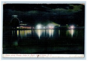 1909 Scene Along Wesley Lake At Night Ocean Grove New Jersey NJ Antique Postcard 