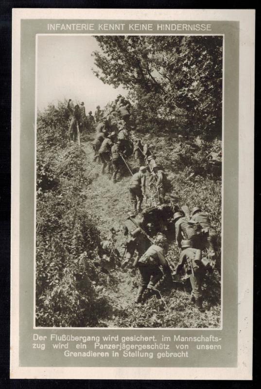 Mint WW2 RPPC Postcard Germany Army Wehrmacht Infantry Hauling artillery up Hill