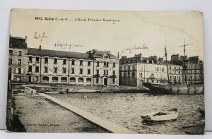 France - Redon L'Ecole Primaire Superieure c1920 Canal School Postcard A14
