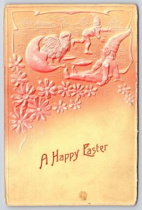 1908 A Happy Easter Embossed Chick And Two Dwarf Posted  Postcard