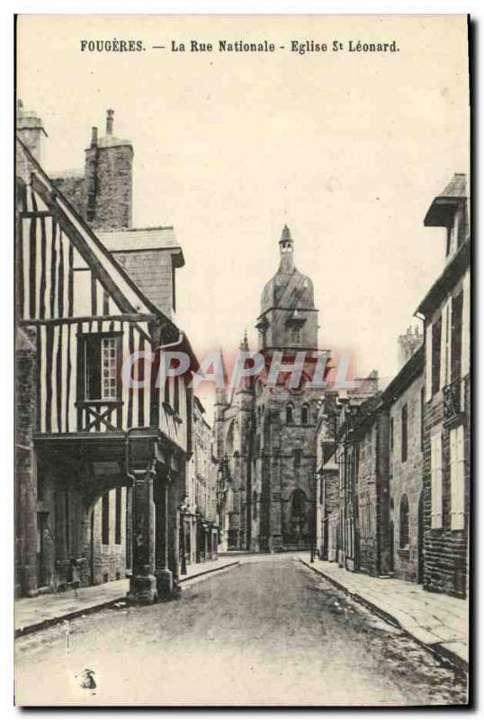 Old Postcard Fougeres National Street Church of St Leonard