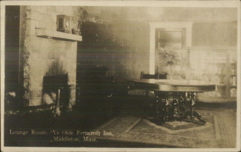 Middleton MA Fercroft Inn Lounge Room c1910 Real Photo Postcard