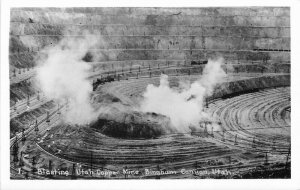 Bingham Canyon Blasting Utah Copper Mine 1950s RPPC Photo Postcard 20-8416