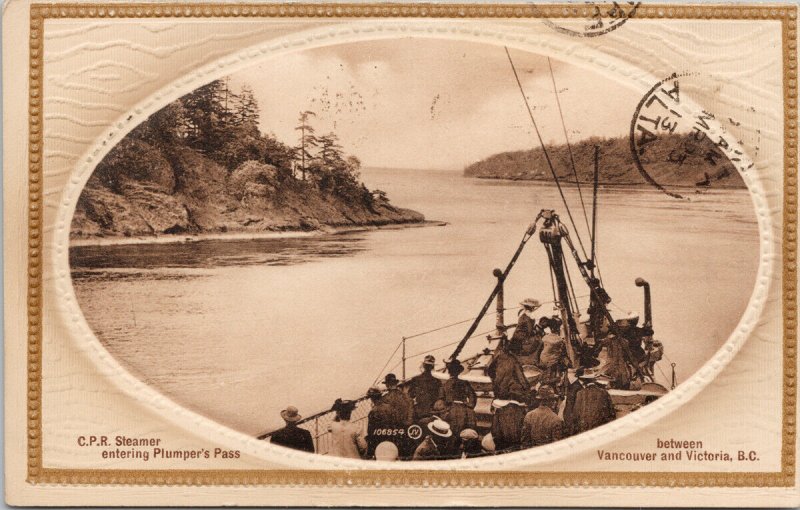 CPR Steamer Ship Plumpers Active Pass British Columbia c1913 Oval Postcard H15