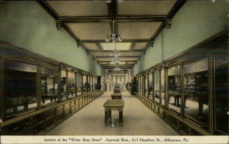 Allentown PA White Bear Store Interior Anewalt Bros c1910 Postcard