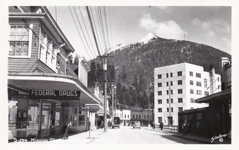 Alaska Ketchikan Mission Street Showing Federal Drug Store Real Photo sk926