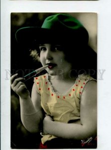 3120331 SMOKING Kid Child in Hat w/ Smoking PIPE Vintage PHOTO