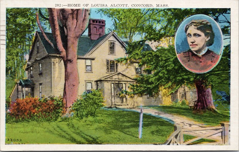 Concord MA Home of Louisa Alcott c1936 DPO Waldoboro ME Postcard F42