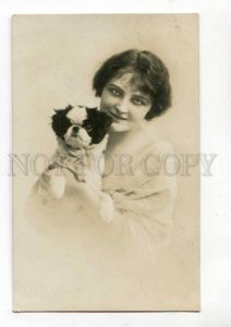 288580 Shih Tzu DOG & Belle Woman Vintage PHOTO postcard