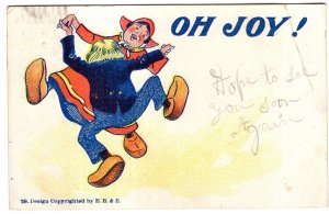 Humour, Oh Joy! Dutch Couple Dancing, Wooden Shoes, Used 1909