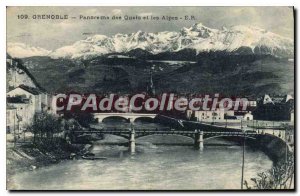 Old Postcard Grenoble Panorama Of Docks And The Alps