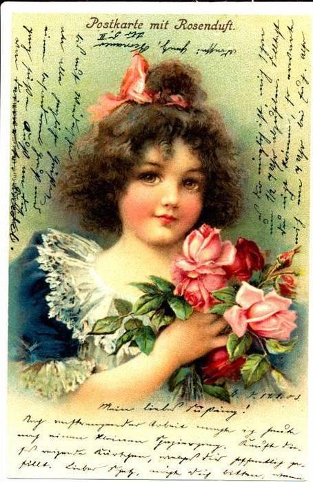 Girl Postkarte mit Rosenduft Postcard with Smell of Roses - 