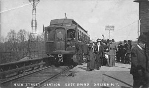 Oneida NY Main Street Station East Bound Train Beach-Series Real Photo Postcard