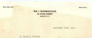 1920 ALBANY NY  WM. I MANNESOVITCH 78 STATE STREET  BILLHEAD  Z4204