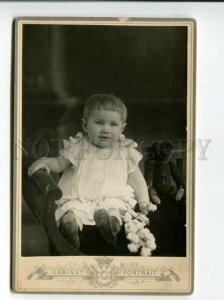 3158972 Girl in White Dress TEDDY BEAR 1925 year CABINET PHOTO