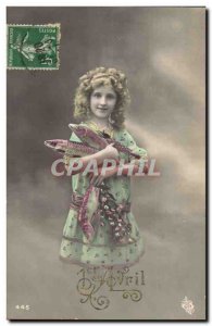 Fancy Old Postcard Happy Easter fish April 1 child