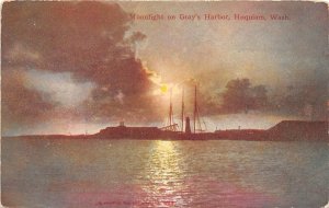 G37/ Hoquiam Washington Postcard c1910 Moonlight Gray's Harbor Ships