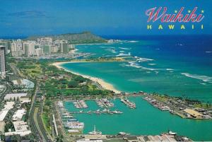 Hawaii Waikiki Aerial View Kewalo Basin Showing Fishing Boats & Tour Boats
