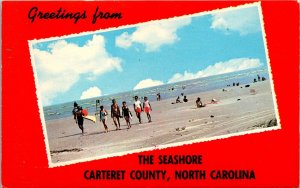 Vtg Greetings from the Seashore Beach Carteret County North Carolina NC Postcard